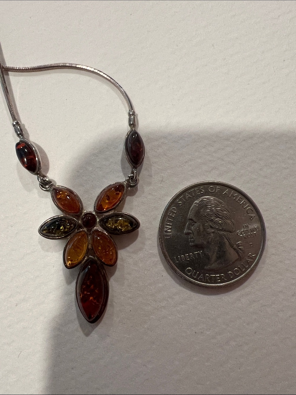 Sterling Silver Amber Flower Pendant Necklace - Multicolor Amber - Picture 4 of 4